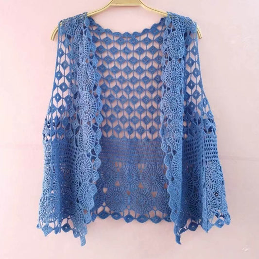 Women Vest Women's Sleeveless Knitted Hollow Vest Retro Crochet Cardigan for Summer Spring Autumn Sleeveless V1189-WXFWAL-20260319-01398