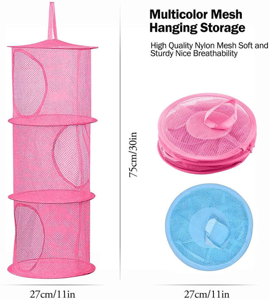 2 Pcs Hanging Mesh Stuffed Animal Storage Hammock Net, Foldable Toy Storage Organizer 3 Compartments Net for V1189-WXFWAL-20260319-01487