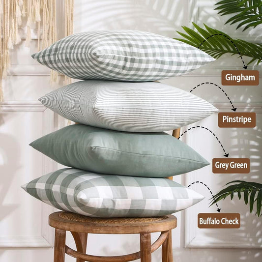Light Blue Farmhouse Buffalo Plaid Pillow Covers 18x18 Set of 2 Patio Outdoor Decor Neutral Checkered Pillow V1189-WXFWAL-20260319-01569