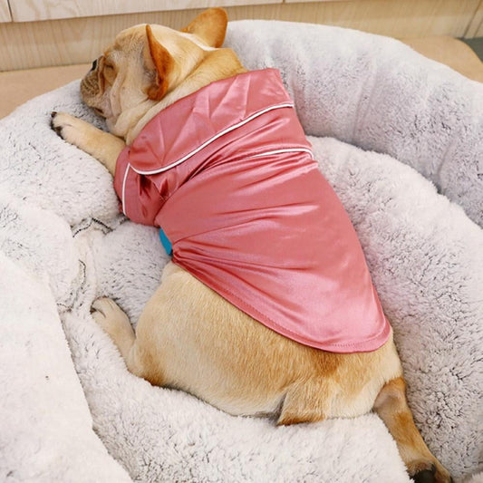 Dog Stain Silk Pajamas Clothes,Button Down Short Sleeve Dog Shirts Loungewear Puppy Pjs for Yorkie Bulldog V1189-WXFWAL-20260319-01632