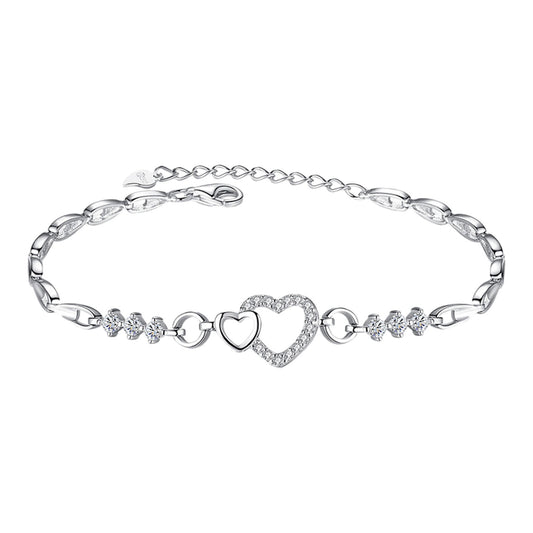 Amethyst Plated 925 Bracelet Love Heart-shaped Hand Jewelry Female Zircon Heart To Heart Jewelry , Birthday V1189-WXFWAL-20260326-01735