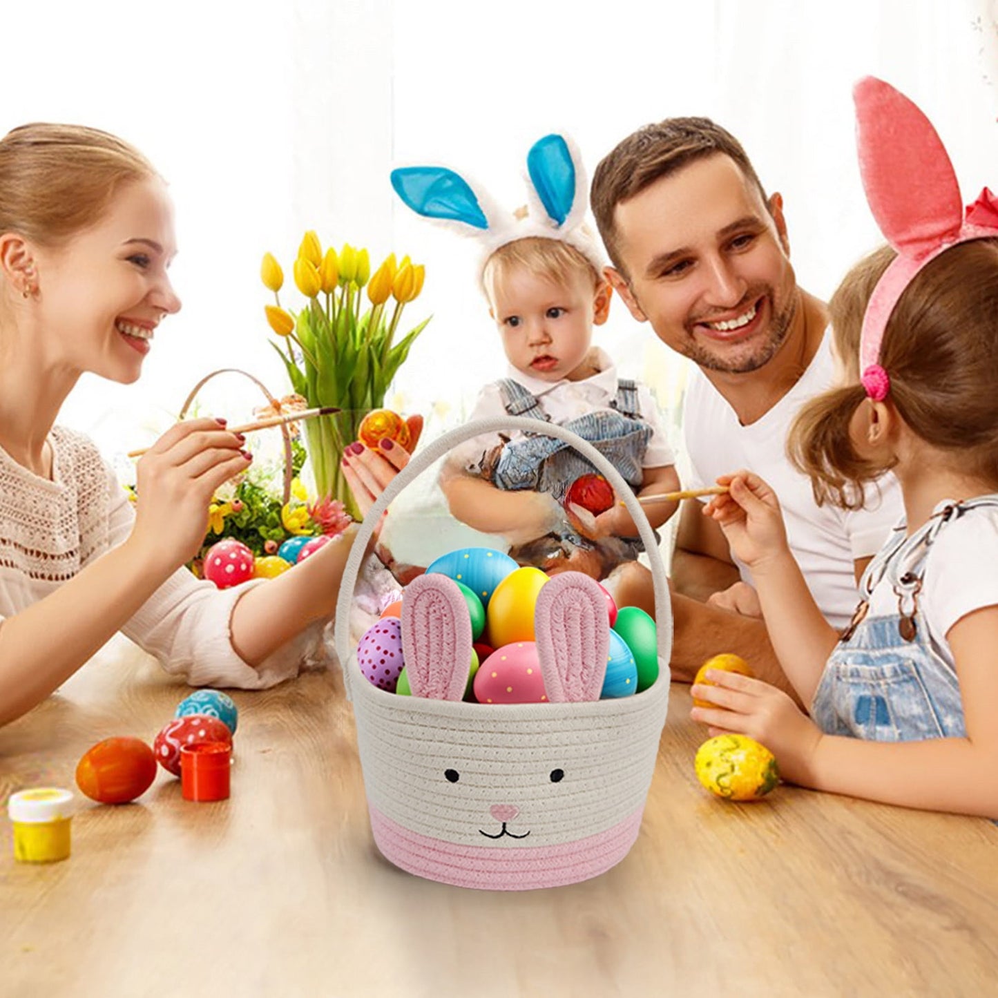 Darzheoy Easter Basket for Boys Girls Easter Bunny Basket with Rabbit Ears, Easter Egg Hunting Basket Easter V1189-WXFWAL-20260326-01968