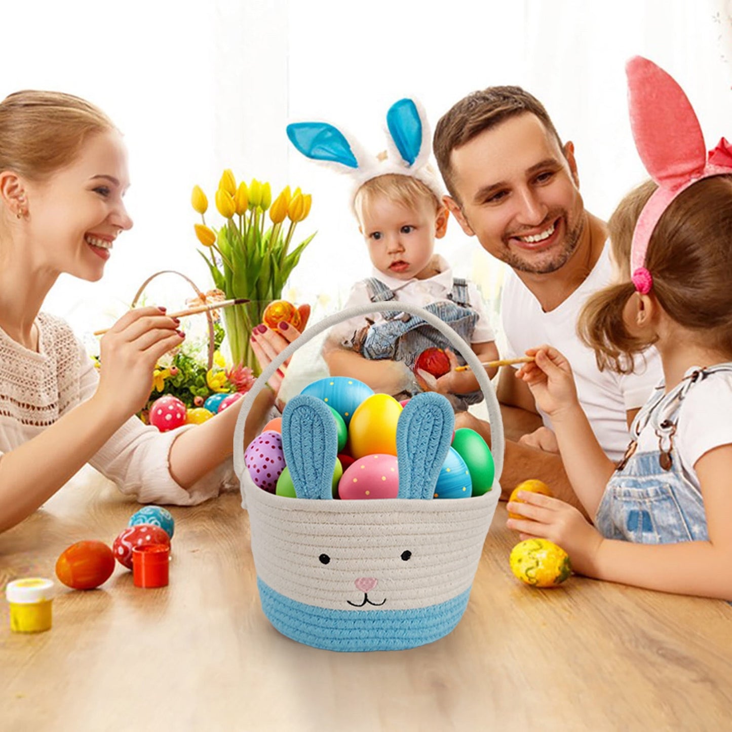 Darzheoy Easter Basket for Boys Girls Easter Bunny Basket with Rabbit Ears, Easter Egg Hunting Basket Easter V1189-WXFWAL-20260326-01969