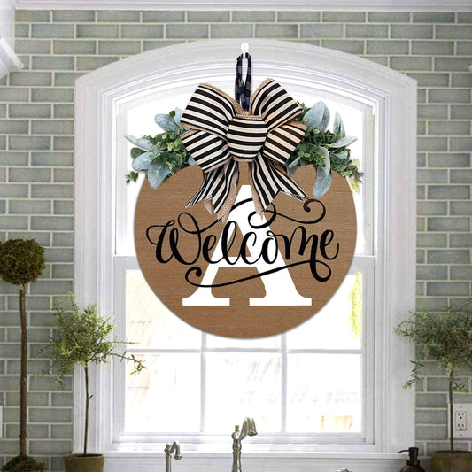 Darzheoy Initial Last Name Year Round Front Door Wreath, Welcome Sign Garland with Bow & Eucalyptus, V1189-WXFWAL-20260326-02348