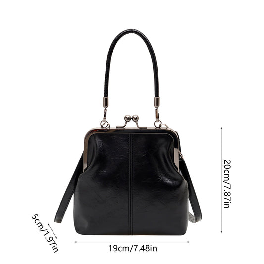 Darzheoy Retro Handbag for Women - Leather Shoulder Bag Evening Clutch Crossbody Purse with Kiss Lock Black V1189-WXFWAL-20260326-02405