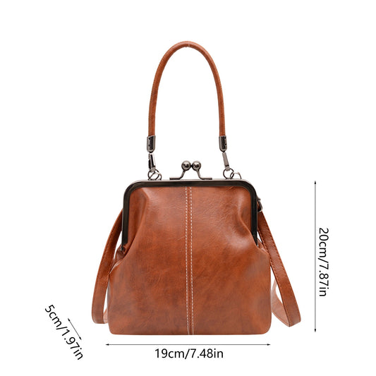 Darzheoy Retro Handbag for Women - Leather Shoulder Bag Evening Clutch Crossbody Purse with Kiss Lock Brown V1189-WXFWAL-20260326-02406