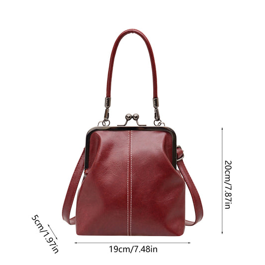 Darzheoy Retro Handbag for Women - Leather Shoulder Bag Evening Clutch Crossbody Purse with Kiss Lock Burgundy V1189-WXFWAL-20260326-02407