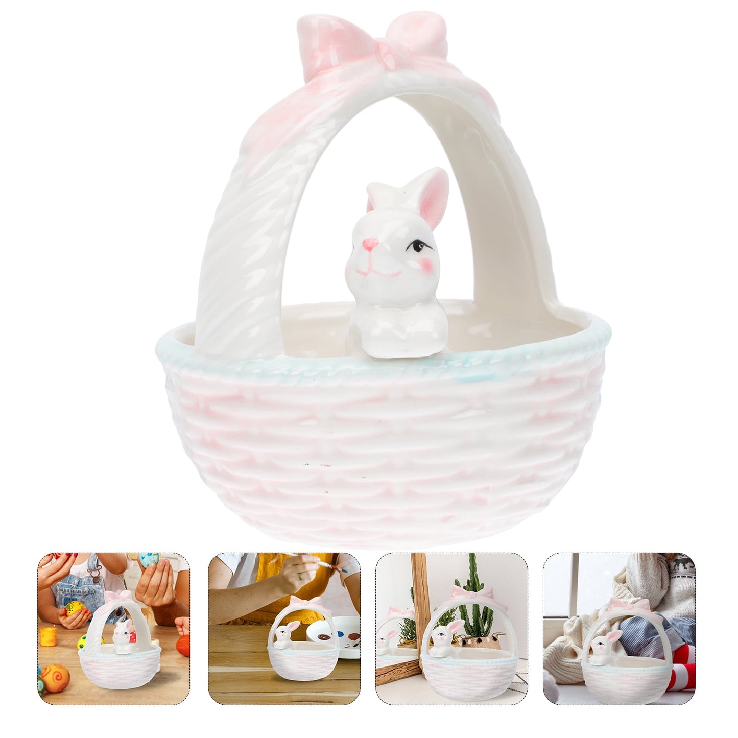Easter Bunny Candy Dish Ceramic Basket Bowl Fruit Bowls Key Holder Ring Holder Rabbit Easter Home Desktop V1189-WXFWAL-20260326-02613