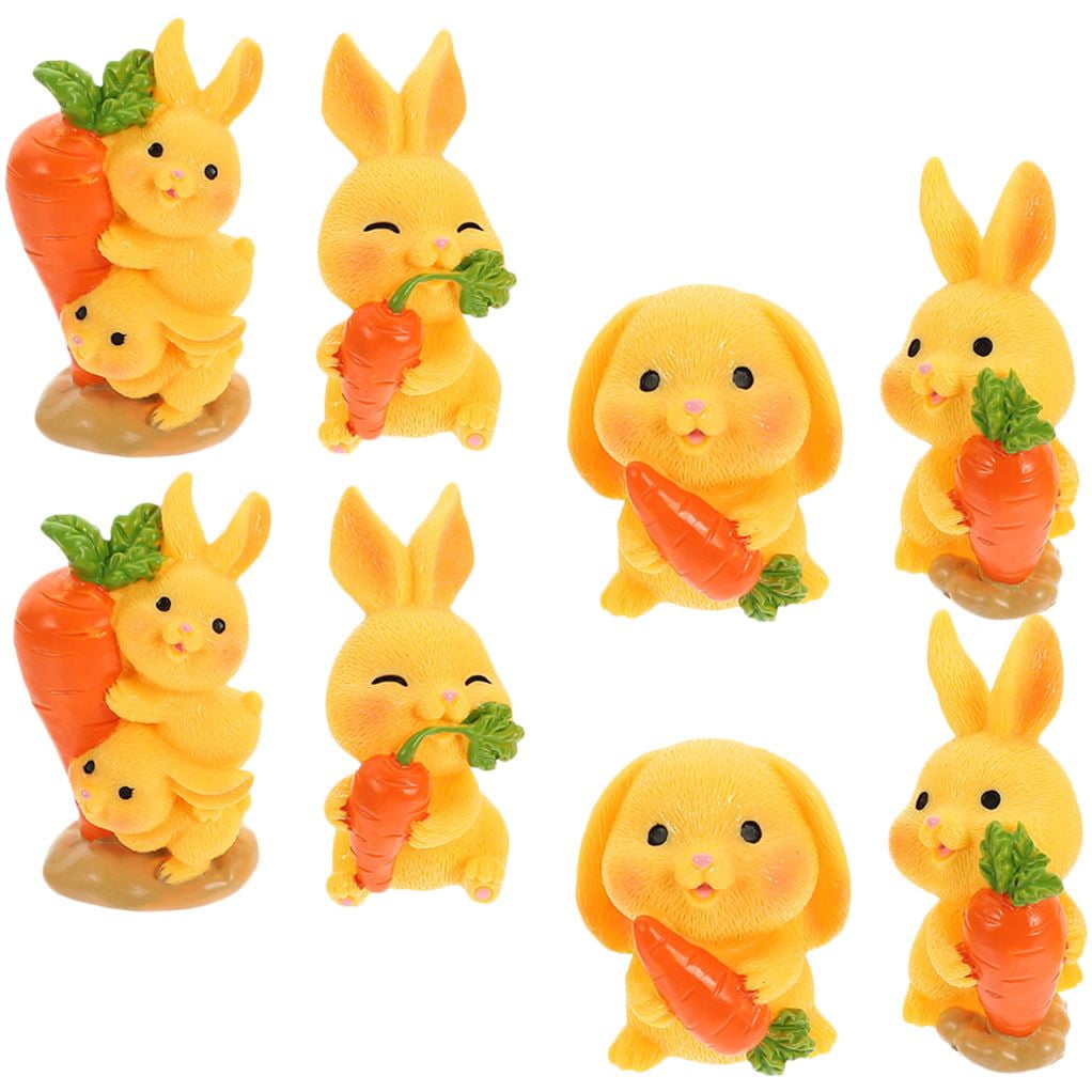 HOOWIFFY 8Pcs Resin Craft Rabbit Miniatures Yellow Bunny Figurines for Home Garden Easter Decoration V1189-WXFWAL-20260326-02660