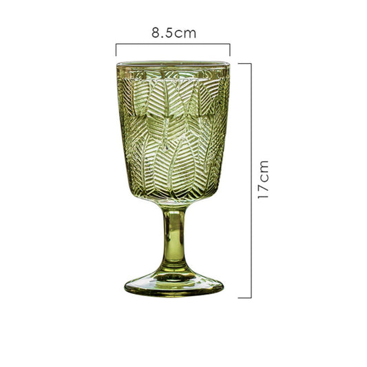 300ml Embossed Glass Wine Goblet with Retro Leaves Pattern, Elegant Water and Drinks Cup for Home and Party V1189-WXFWAL-20260326-02716