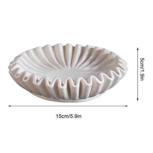 Darzheoy Ruffled Decorative Bowl, White Decorative Bowls for Home Decor, Fluted Fruit Bowl, Decorative Flower V1189-WXFWAL-20260326-02818
