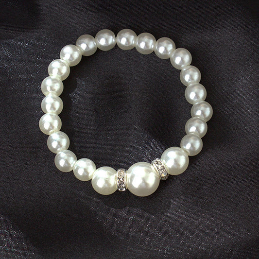 Bouanq Pearl Necklace and Earring Set Simulated Shell Pearls Round White Silver Pearl Stud Earrings Bracelets V1189-WXFWAL-20260326-03011