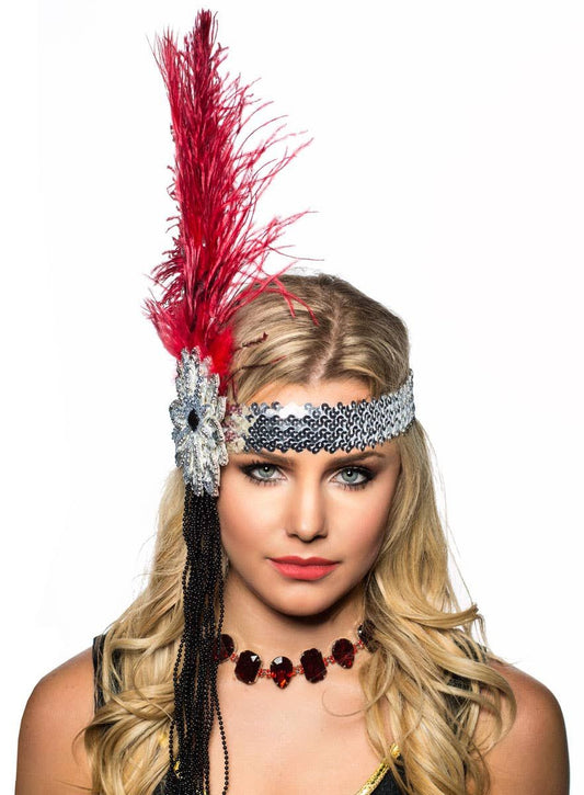 1920s Deluxe Flapper Headband in Red and Silver V1191-E-YF-04064