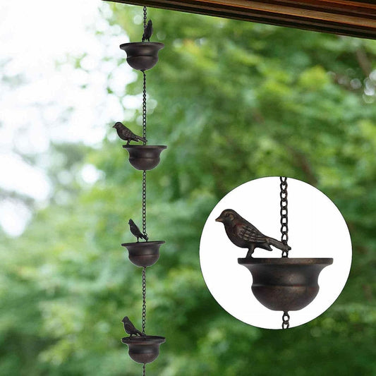 Mobile Birds Rain Chain for Gutters with Attached Hanger, Dark Bronze......Gutter Adapter, Perfect for Heavy V1192-AZ-W-0029