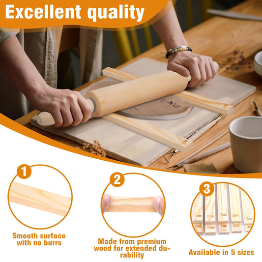 12 Pcs Pottery Tools Include 1 Wood Rolling Pin Sculpting Polymer Clay Tools 1 Portable Pottery Wedging V1192-AZ-W-0046