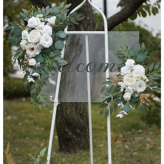 Faux Arch Flower Swag Set of 2 for Wedding Welcome Signs Floral Swag Wedding Reception Ceremony Signs Decor V1192-AZ-W-0053