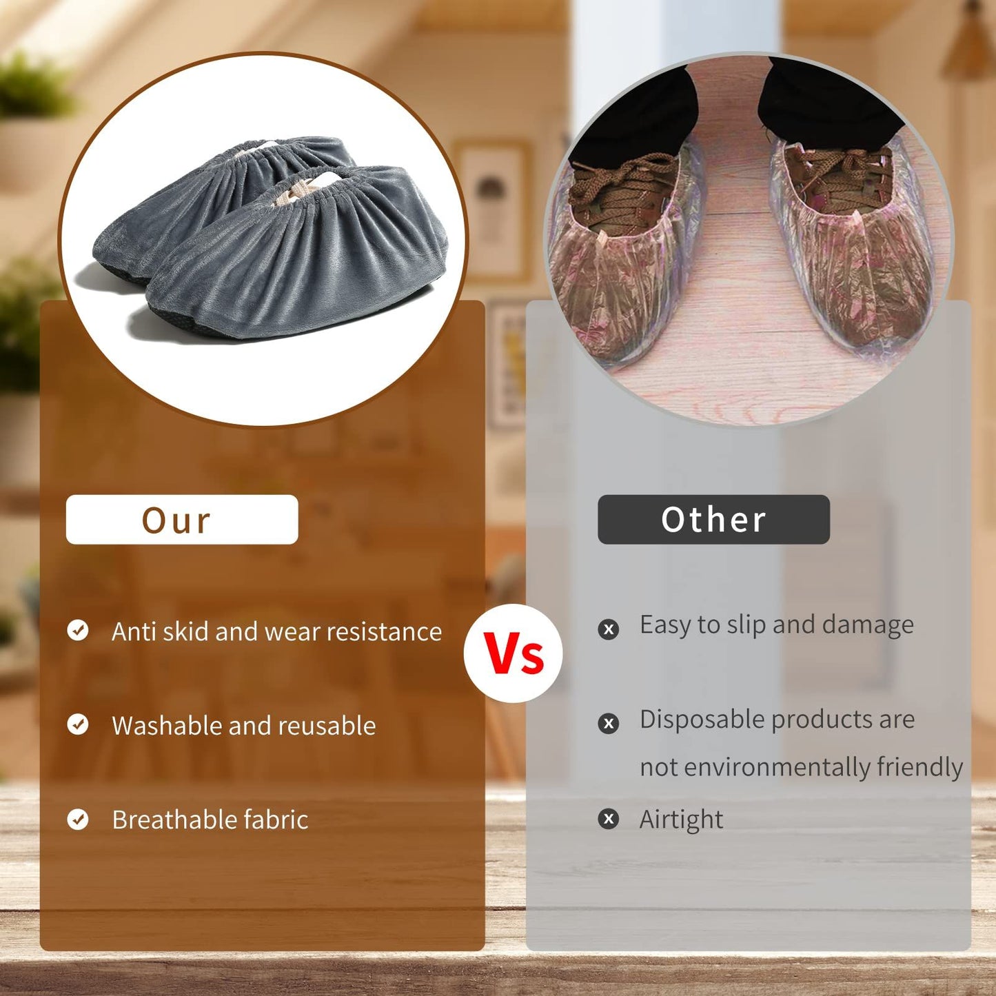Shoe Covers, 5 Pairs Reusable Non Slip Shoe Protector Covers Washable Soft Shoe Cover for Household Office, V1192-AZ-W-0097