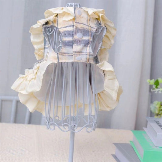Sweety Plaids Printed Maid Dress polyester Tutu Doll Collar for Small, Extra Small Dog Teddy, Pug, Chihuahua, V1192-AZ-W-0100
