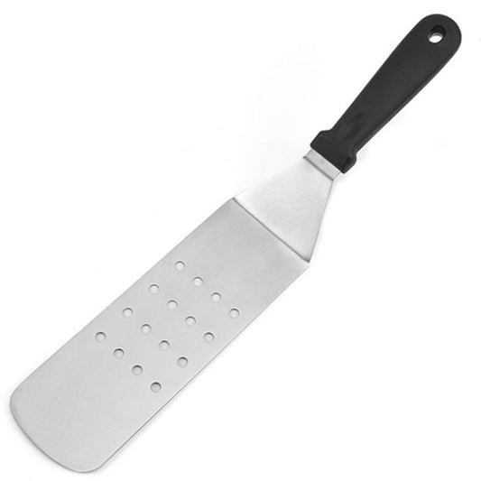 2 PCS Stainless Steel Dry Pan Teppanyaki, Slotted Spatula Handle Flexible Grill Turner/Spatula Black Plastic V1192-AZ-W-0102