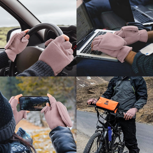 Winter Gloves Fingerless Convertible Mittens Thermal Polar Double layered thickened Insulated Lining V1192-AZ-W-0117