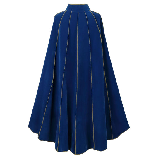 Women's Medieval Cloak Stand Collar Deluxe Velvet Gold Trim Cape for Adult(110cm blue)Renaissance Cloak with V1192-AZ-W-0130