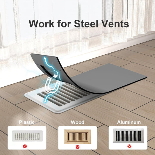 Magnetic Vent Covers (4-Pack) for Complete Sealing of Residential Standard Floor Vent Covers 5.5" X 12" for V1192-AZ-W-0143