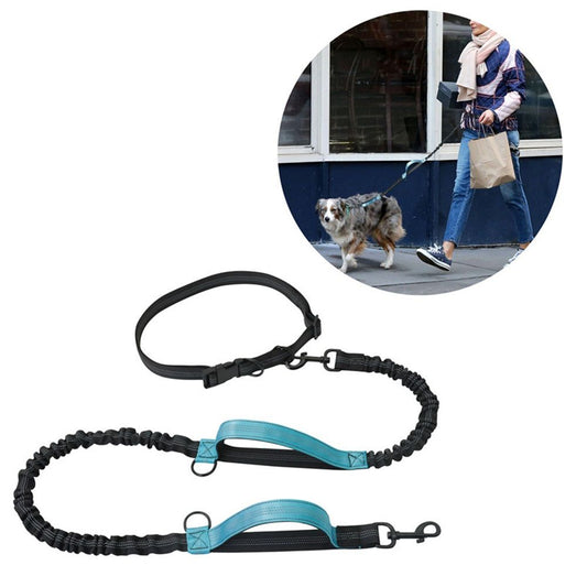 Hands Free Waist Leash for Dog Running Training and Jogging, Adjustable Belt with Double Handle, Reflective V1192-AZ-W-0262