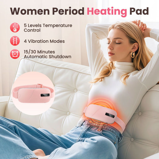 Portable Cordless Heating Pad for Cramps, 5 Heat Levels and 4 Massage Modes, A Temp Control, Belly and Back V1192-AZ-W-0269