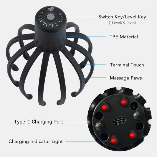 Electric Scalp Massager with 3 Modes, 360 Degree Head Massager, Cordless Portable Head Scratcher for Stress V1192-AZ-W-0278