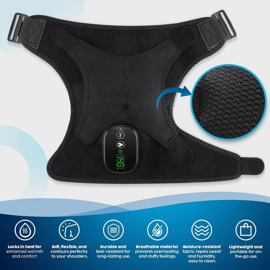 Cordless Heated Shoulder Massager Wrap, Portable Shoulder Brace Heating Pad with 3 Heat for Pain Cuff Frozen V1192-AZ-W-0282