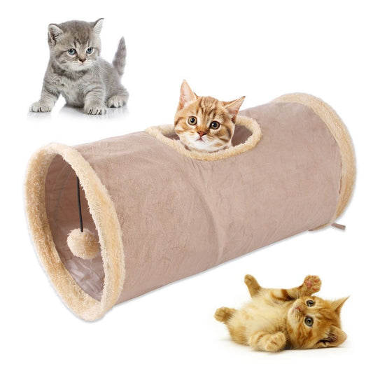 Collapsible Cat Tunnel Pet Play Tube Crinkle Tunnel with Cat Toys, Ball for Small to Medium Cats, Kittens, V1192-AZ-W-0294