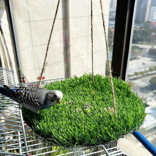 Large Bird Foraging Mat Toys, Natural Bird Grass Hammock Swing Toy with Hooks, Climbing Perch Hanging Toy for V1192-AZ-W-0312