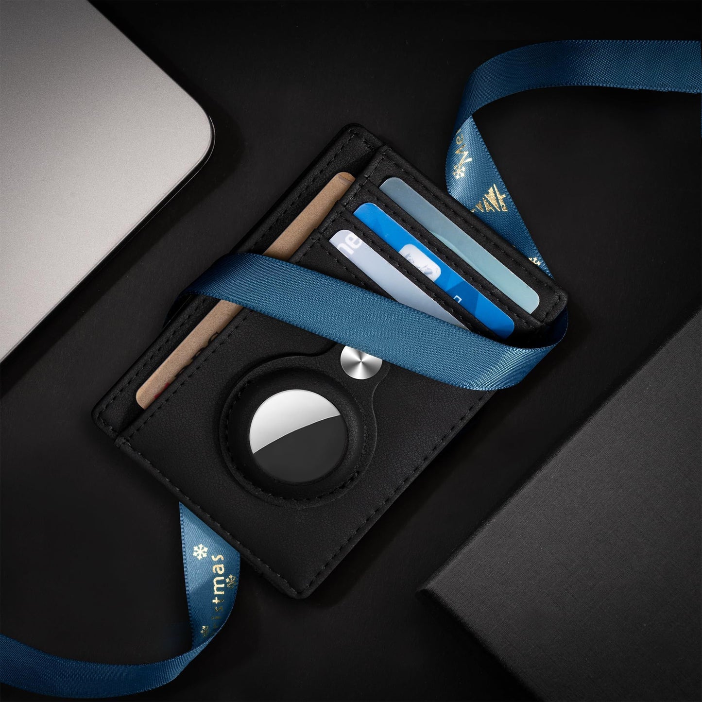Slim Minimalist Front Pocket Air Tag Wallet, RFID Blocking Card Holder Wallet with Airtag Holder Anti theft V1192-AZ-W-0317