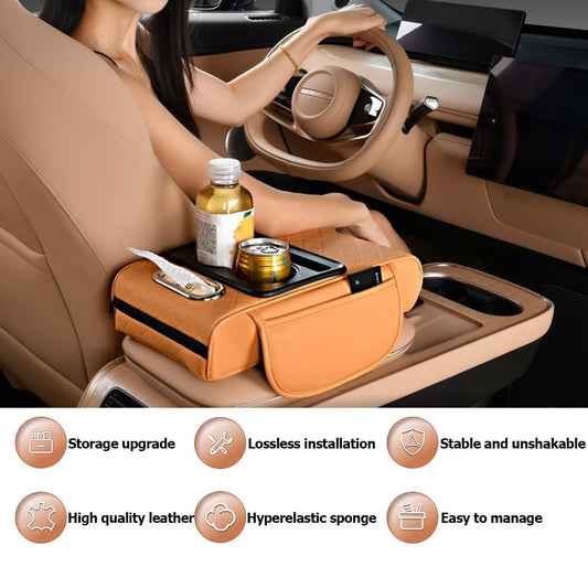 Car Center Console Armrest Pillow, Memory Foam Auto Armrest Box Cover with Cup Holder & Phone Holder, V1192-AZ-W-0349
