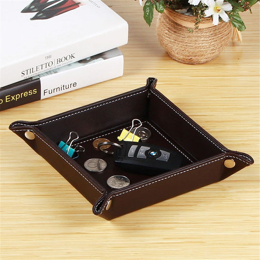 Valet Tray Desktop Storage Organizer - Premium PU Leather Bedside Vanity Tray Nightstand Caddy Holder for V1192-AZ-W-0361