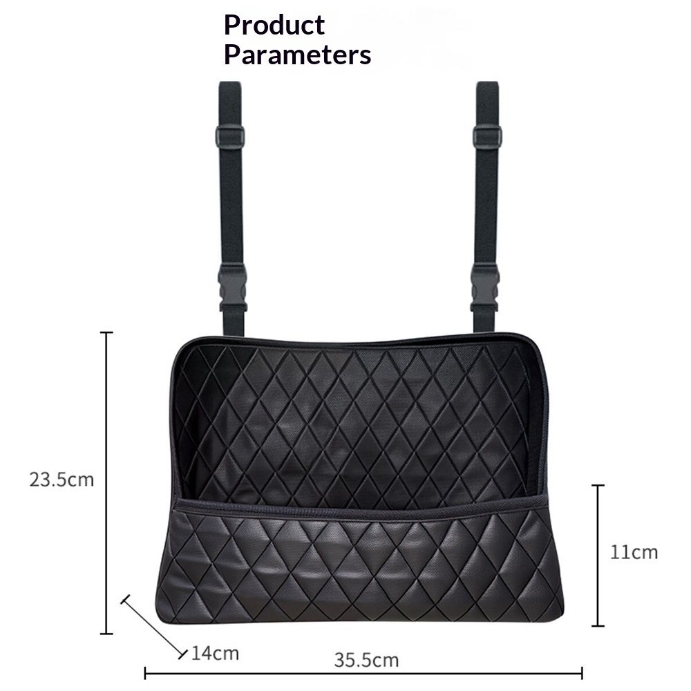 Car Net Pocket Handbag Holder Between Seats, Luxury Quilted Purse Car Organizer With 2 Extra Pockets For V1192-AZ-W-0393