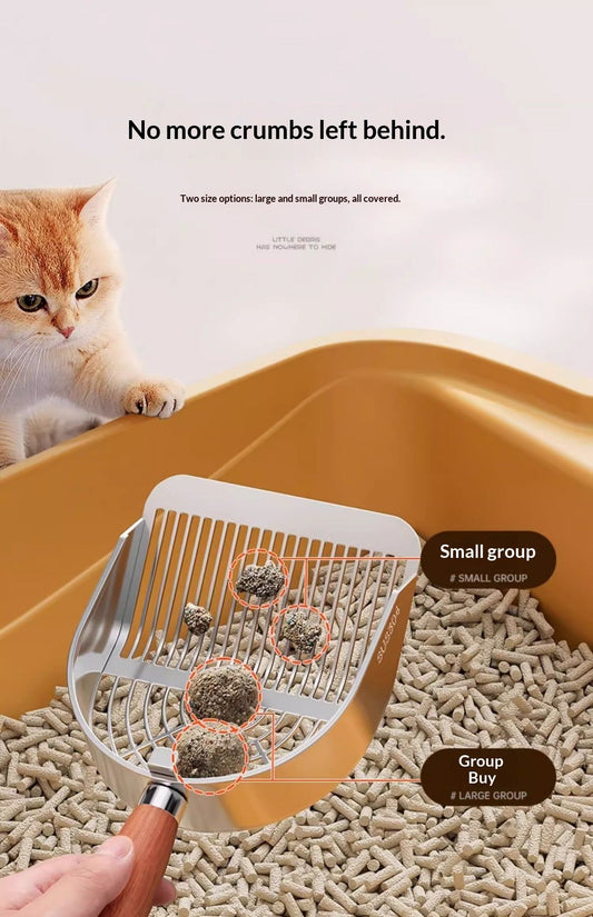 Stainless Steel Metal Cat Litter Scoop - Durable, Anti-Break Handle for Cat Litter Box Strip Holes Easy V1192-AZ-W-0413