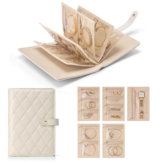 Travel Jewelry Organizer Case,Jewelry Storage Book Ring Binder with Clear Zipper Jewelry Pouches Bags for V1192-AZ-W-0462