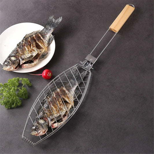 Stainless Steel BBQ Fish Basket, Large, Silver Large Fish Grilling Rack for Grill Fish Vegetables Shrimp, V1192-AZ-W-0494