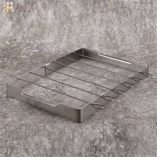 Stainless Steel BBQ Shish Kabob Set, Foldable Shish Kabob Holder with 6pcs 12.2"L Skewers, Reusable Grill V1192-AZ-W-0506
