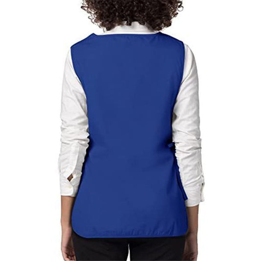 Blue Apron with Pockets, Polyester Work Apron Adjustable Side Ties Smock Hair Stylist Aprons for Woman Man V1192-AZ-W-0543