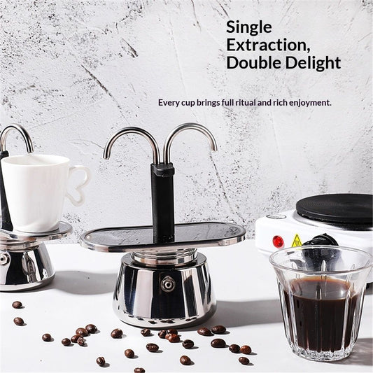 Double Spout 2 Cup Coffee Maker - Stainless Steel Espresso Maker - Italian Coffee Machine for Espresso, V1192-AZ-W-0626