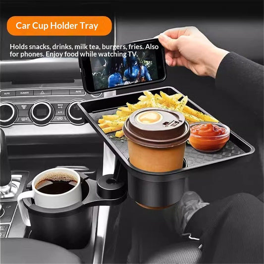This Cup Holder Tray for Car, 2 in 1 Car Food Table Tray with Solid Base & Phone Slot,Car Cup Holder Expander V1192-AZ-W-0632