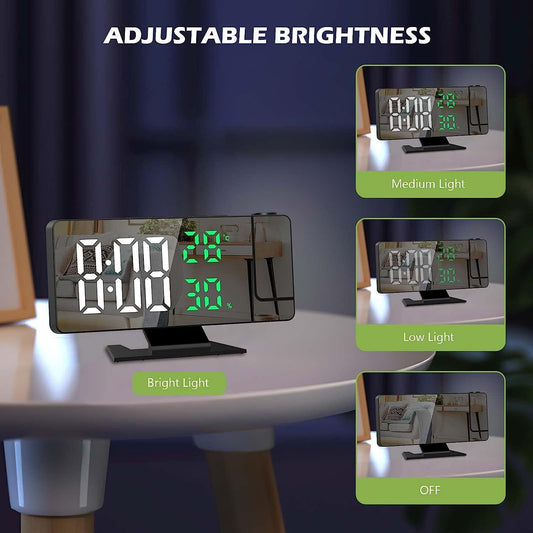 Digital Projection Alarm Clock with Temperature and Humidity Display, white LED Display, The Projection That V1192-AZ-W-0653