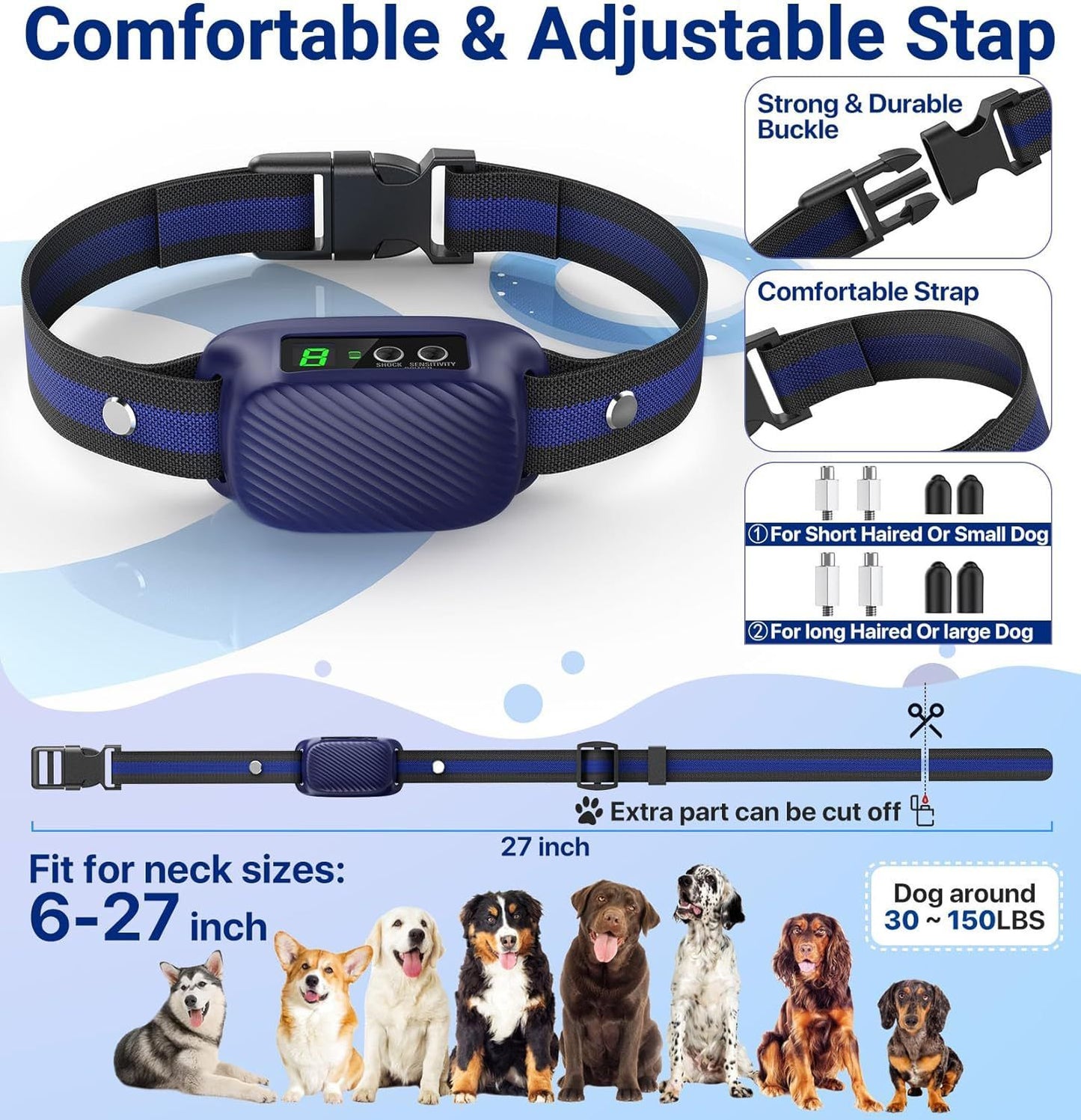 Dog Bark Collar for Large Medium Dogs,Automatic Barking Collar with 3 Training Mode,Rechargeable Anti Bark V1192-AZ-W-0654
