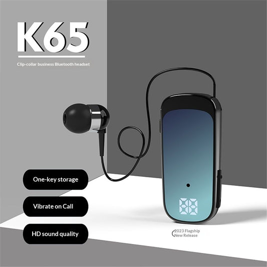 Retractable Wireless Headset Headphone Stereo Earphone V5.2 Noise Cancelling Mic Clip on Earpiece Comfortable V1192-AZ-W-0656