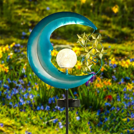 Stars Moon Solar Lights Outdoor - Solar Powered Garden Lights Decorative Crackle Glass Globe Led Waterproof V1192-AZ-W-0664