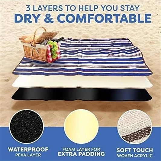 Blue Extra Large Picnic Blanket Waterproof Outdoor Mat Soft Foldable with Carry Strap Lightweight Compact for V1192-AZ-W-0680