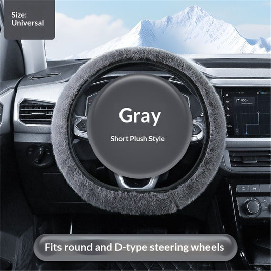 Steering Wheel Cover Premium Luxury Genuine All-Season Non-Slip for Cars Fits, Plush Fur Cute Auto V1192-AZ-W-0696