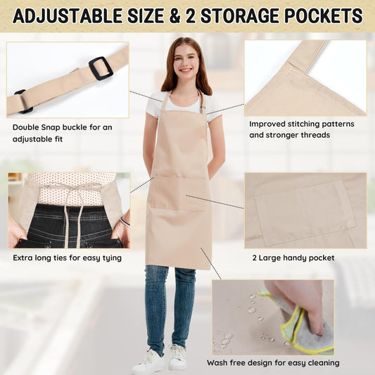 Chef Apron for Men and Women Wash Free Bib Apron with 2 Pockets Water & Oil Proof Adjustable Aprons V1192-AZ-W-0751